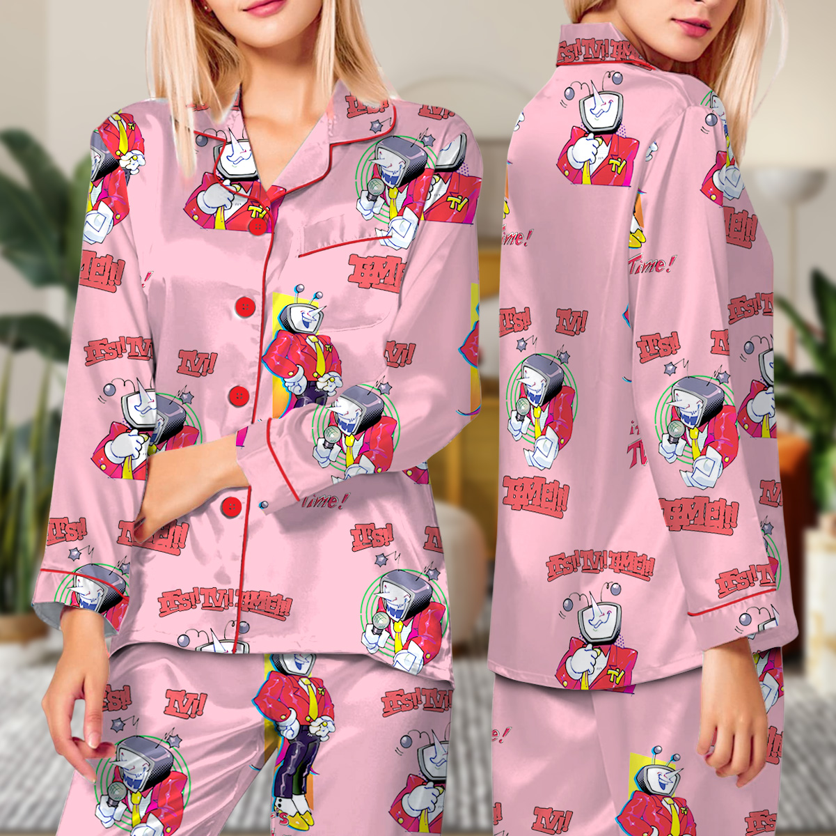 Tenna Deltarune Pajamas Set Long, Tenna: Its TV Time Pajamas - Image 3
