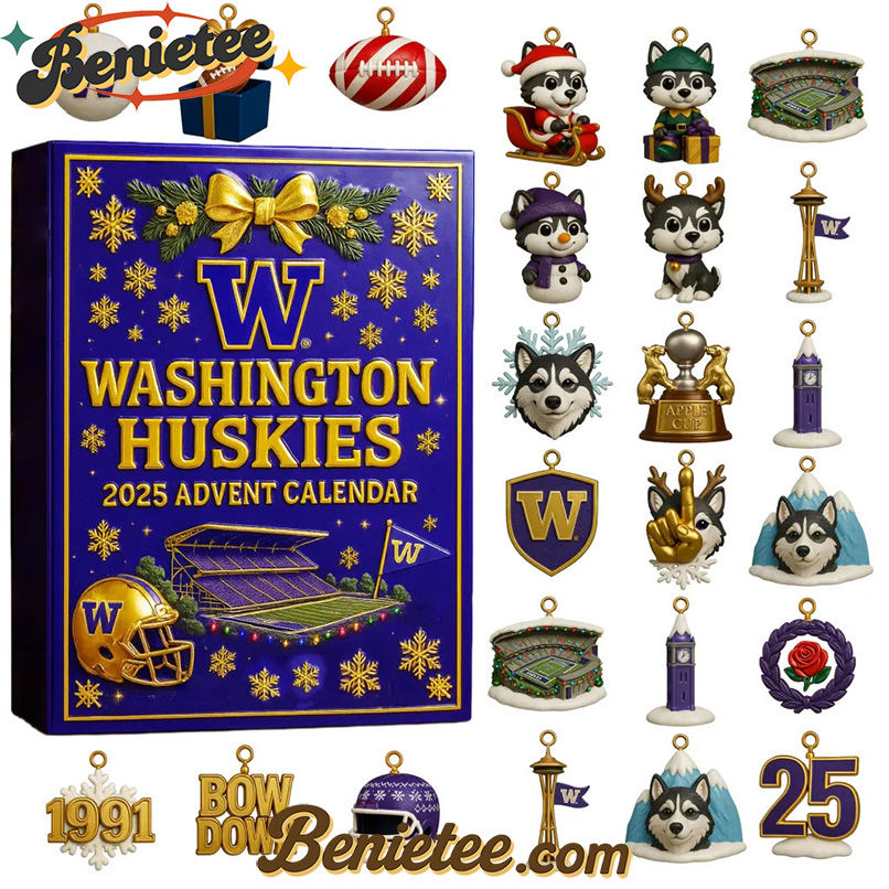TOP Washington Huskies Football 2025 Advent Calendar, Christmas Countdown Advent Calendar Gift Box with 24 Acrylic Ornaments