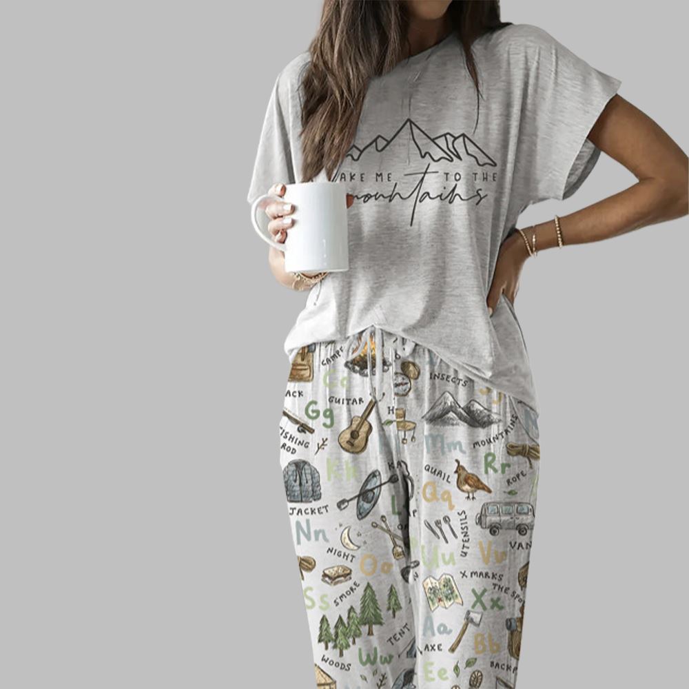 Take Me To The Mountains Gras Casual Pajama Set For Women