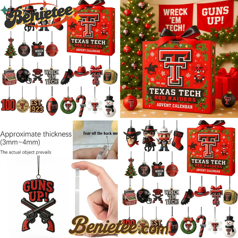 Texas Tech Red Raiders Limited Edition 2025 Advent Calendar, Christmas Countdown Advent Calendar Gift Box with 24 Acrylic Ornaments