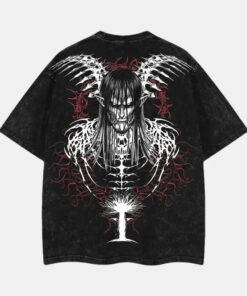 The End Eren Yeager T-Shirt Attack on Titan Anime Graphic Tee Final Season Oversized Acid Washed Cotton Shirt Anime Streetwear Casual Menswear Anime Merch Gift for Anime Fans AOT Lover