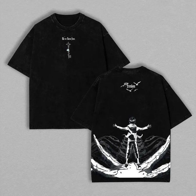 The Key to Freedom - Attack on Titan Vintage Washed Oversize Anime Tee Anime Double Printed Lightweight Acid Washed Tee shirts men Menswear Top - Image 2