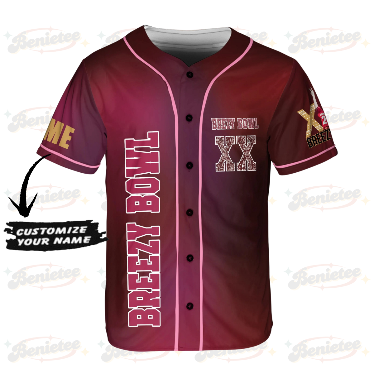 Personalized Breezy Bowl XX 2025 Jersey, Chris Brown Breezy Bowl Baseball Jersey, Chris Brown Tour Merch Jersey - Image 2