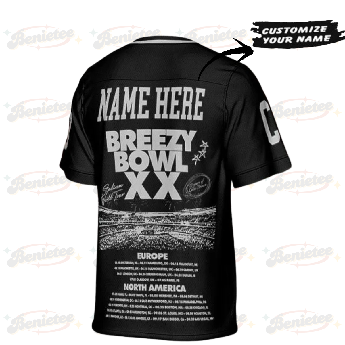 Chris Brown Tour 2025 Football Jersey, Bowl XX concert 2025 Summer Tour Football Jersey - Image 2