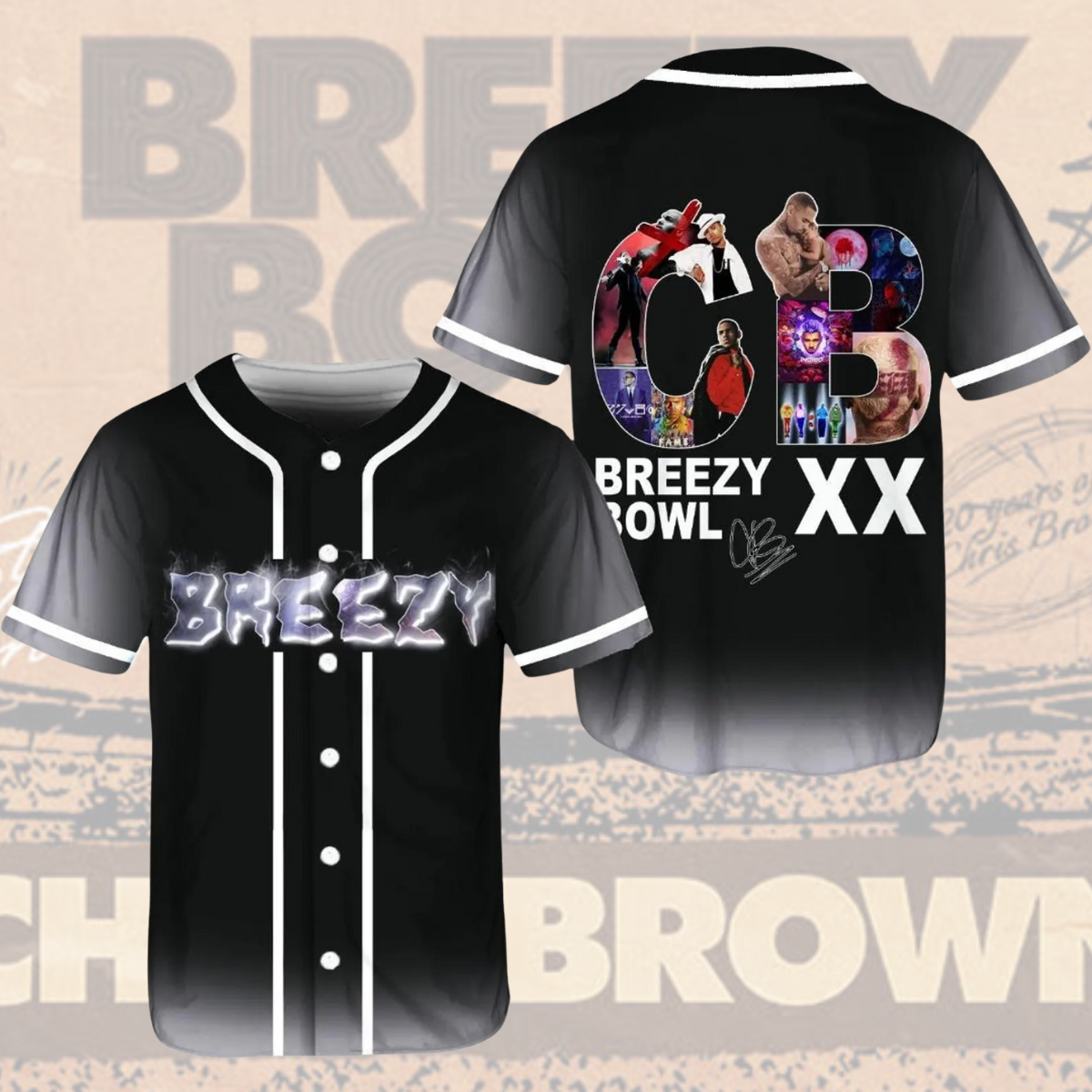 Chris Brown Breezy Bowl XX Baseball Jersey, Chris Brown 2025 Tour Shirt, Breezy Bowl Graphic Jersey - Image 2