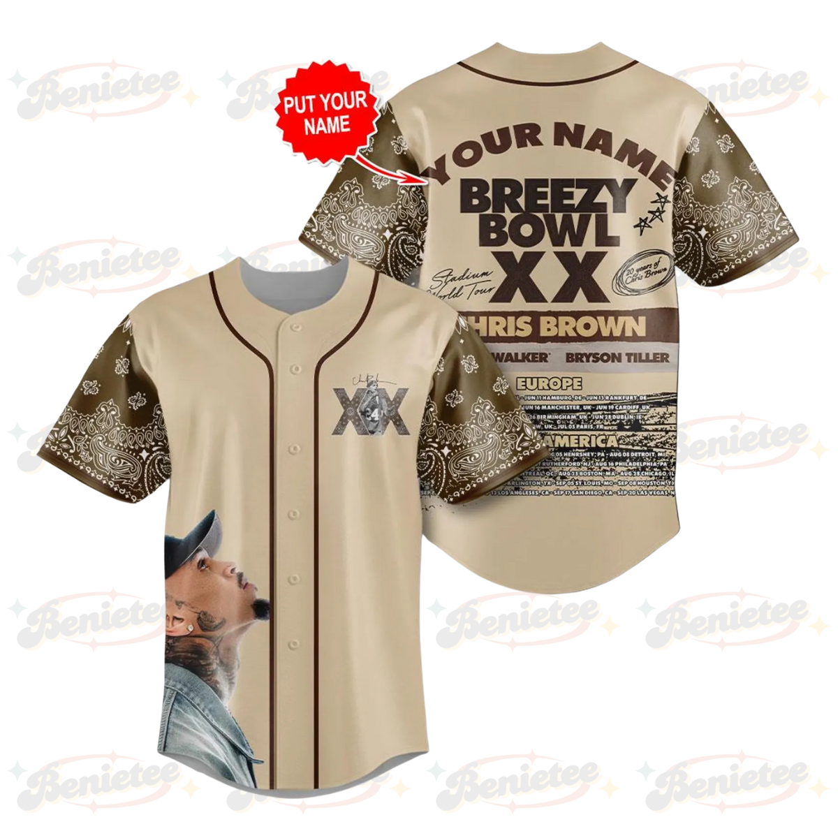 Personalized Chris Brown Tour Jersey, Chris Brown Breezy Bowl Baseball Jersey, Breezy Bowl XX 2025 Shirt