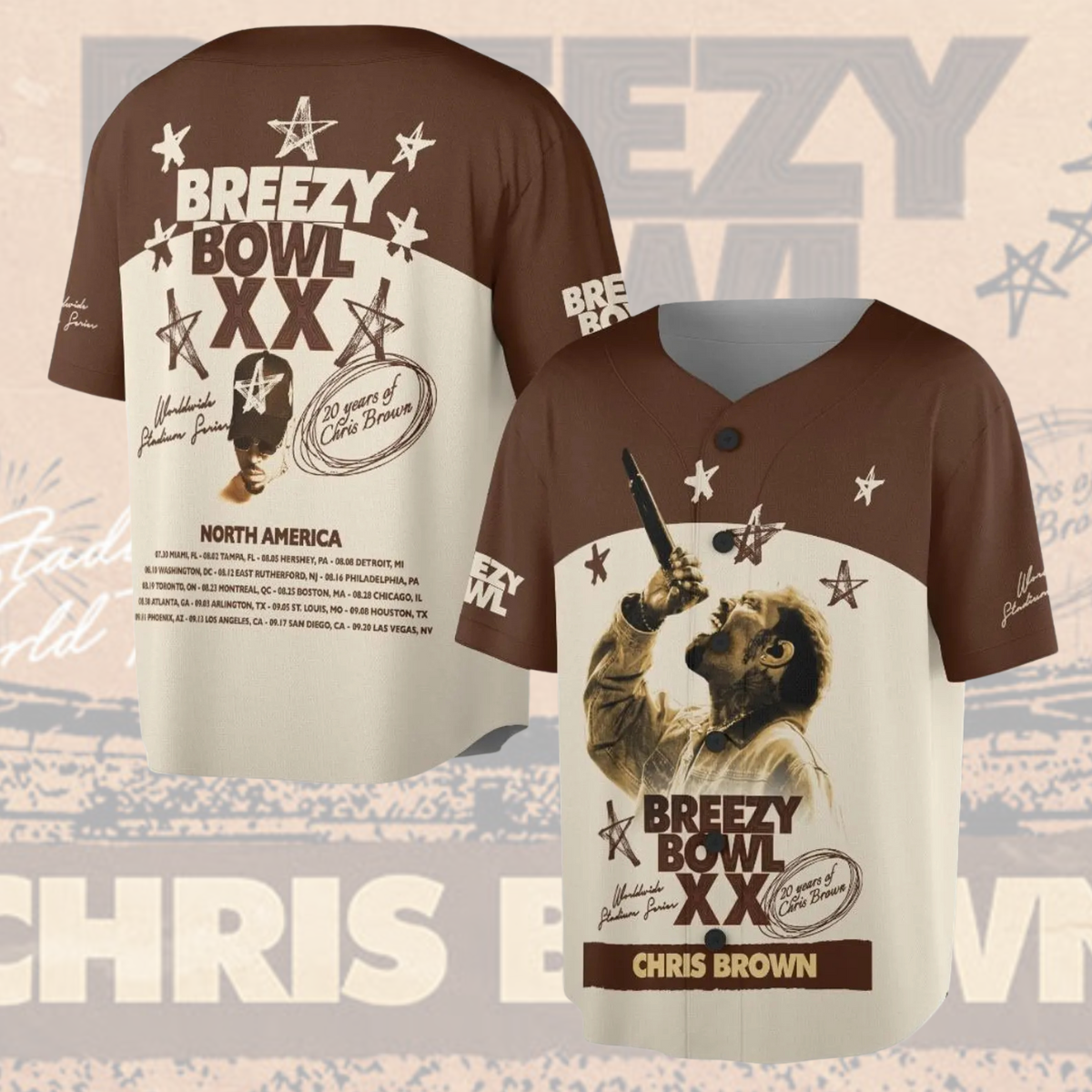 Chris Brown Breezy Bowl XX Baseball Jersey, Chris Brown 2025 Tour Shirt, Breezy Bowl Graphic Jersey - Image 2
