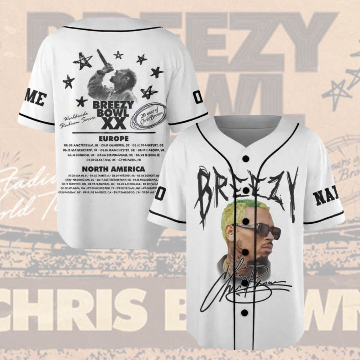 Personalized Chris Brown Breezy Bowl XX Baseball Jersey, Breezy Bowl Graphic Jersey, Chris Brown 2025 Tour Shirt - Image 3