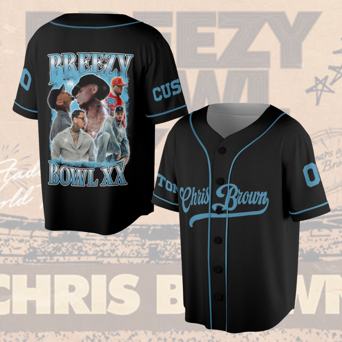 Personalized Chris Brown Breezy Bowl XX Baseball Jersey, Chris Brown Music Tour 2025 Baseball Jersey - Image 3