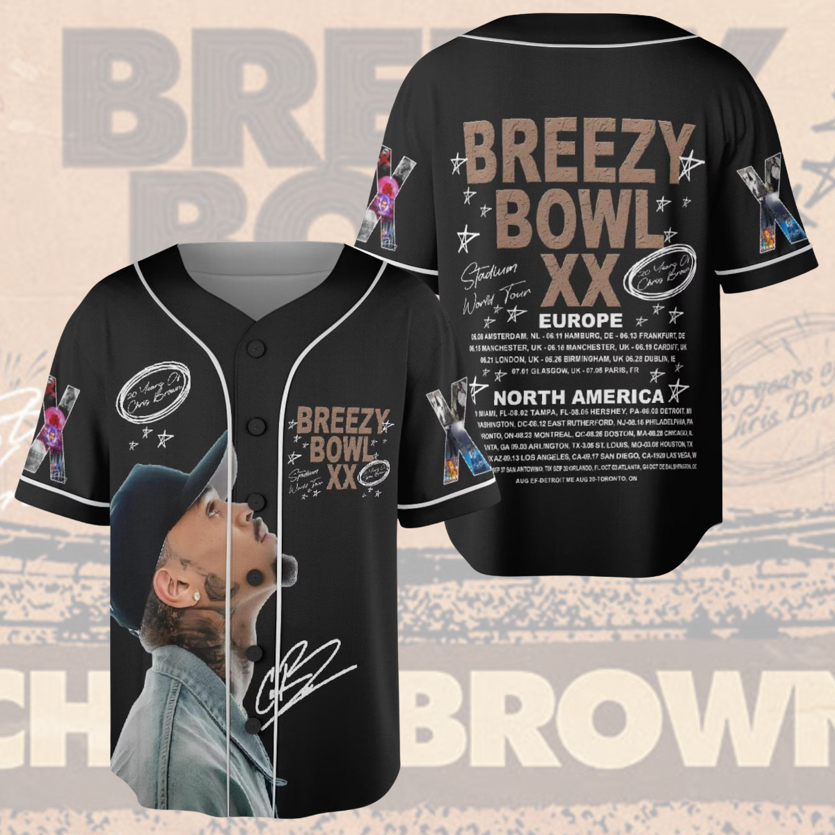 Chris Brown Breezy Bowl XX Baseball Jersey, Chris Brown 2025 Tour Shirt, Breezy Bowl 2025 Jersey - Image 2