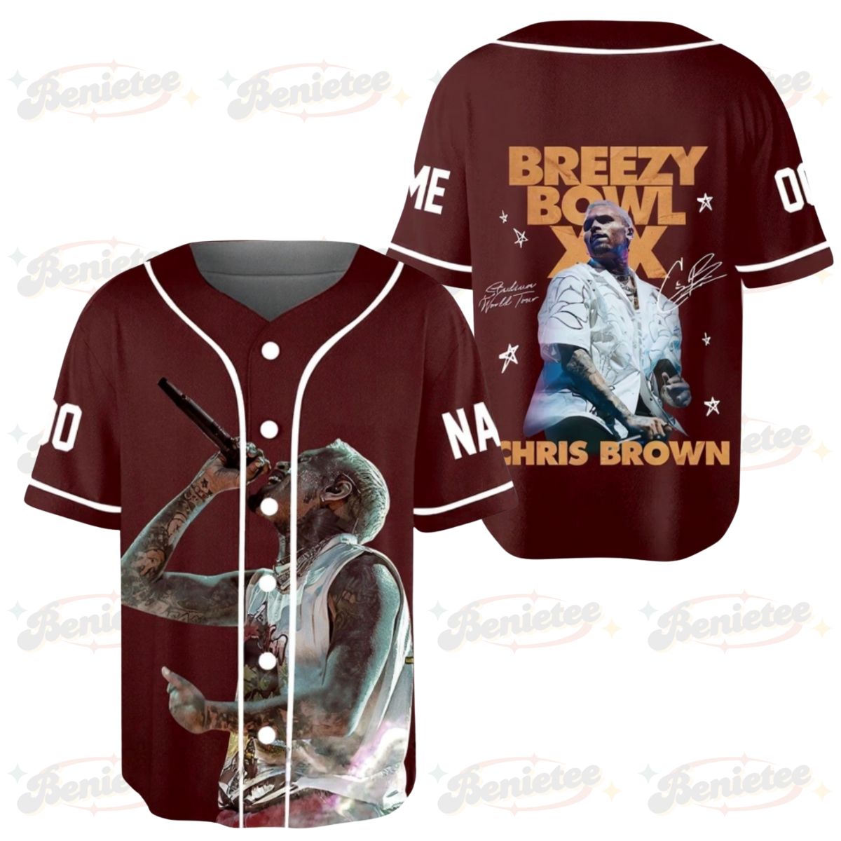 Personalized Chris Brown Breezy Bowl XX Baseball Jersey, Chris Brown Music Tour 2025 Baseball Jersey