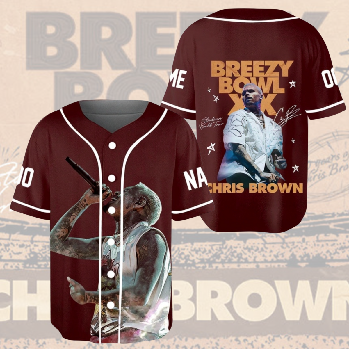 Personalized Chris Brown Breezy Bowl XX Baseball Jersey, Chris Brown Music Tour 2025 Baseball Jersey - Image 4