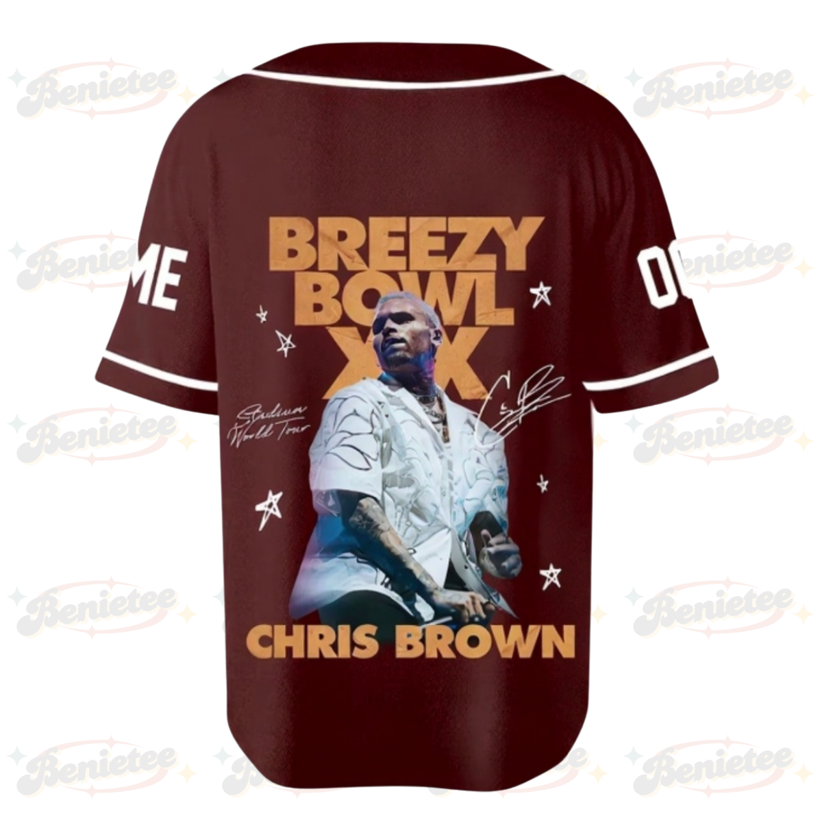 Personalized Chris Brown Breezy Bowl XX Baseball Jersey, Chris Brown Music Tour 2025 Baseball Jersey - Image 3