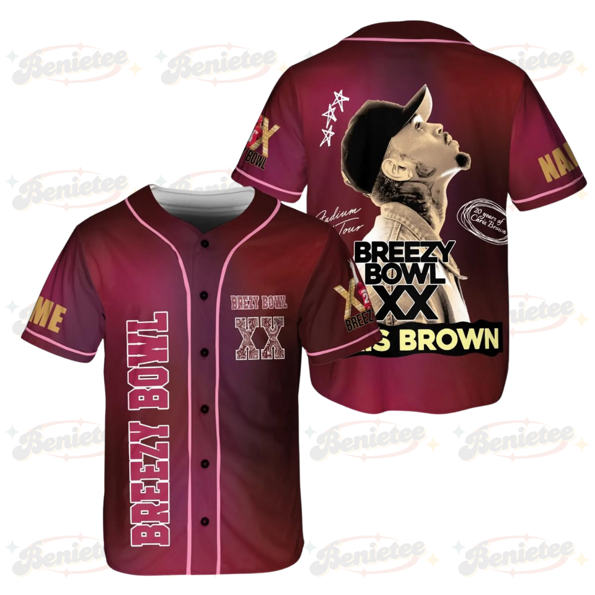Personalized Breezy Bowl XX 2025 Jersey, Chris Brown Breezy Bowl Baseball Jersey, Chris Brown Tour Merch Jersey