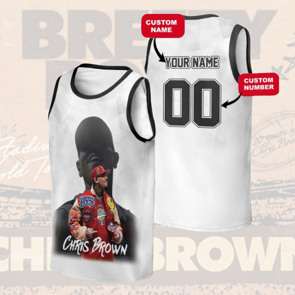 Personalized Chris Brown Breezy Bowl XX Music Tour 2025 Baseketball Jersey - Image 3