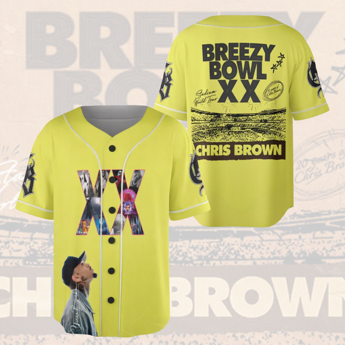 Chris Brown Breezy Bowl XX Tour 2025 Jersey, Chris Brown Merch Music Tour 2025 Baseball Jersey - Image 2