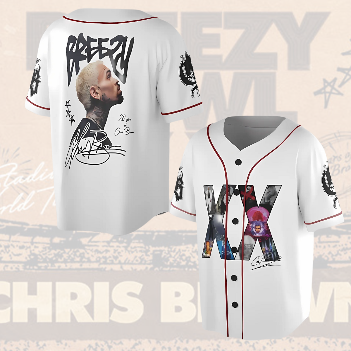 Chris Brown Breezy Bowl XX Tour 2025 Jersey, Chris Brown Merch Music Tour 2025 Baseball Jersey - Image 2
