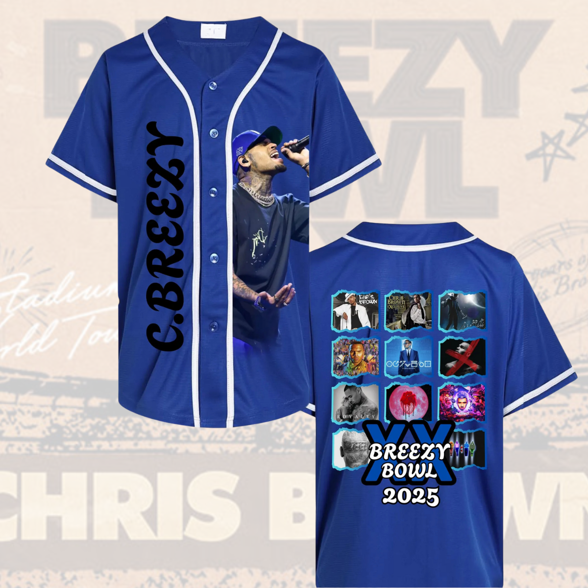 Chris Brown Breezy Bowl XX Tour 2025 Jersey, Chris Brown Merch Music Tour 2025 Baseball Jersey - Image 2