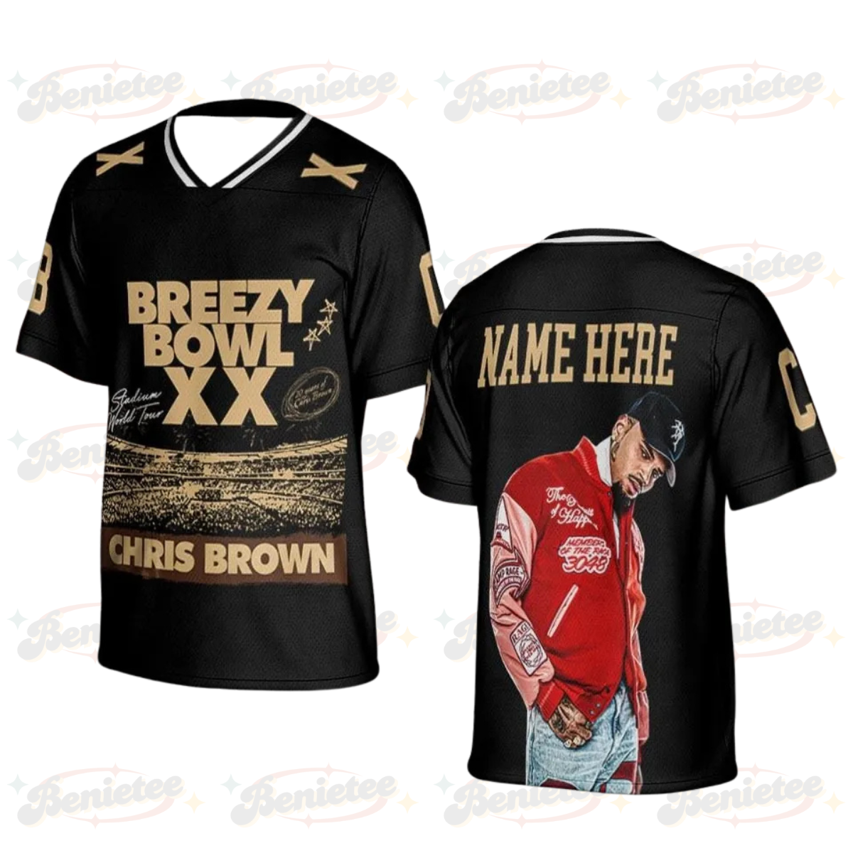 Custom Chris Brown Tour 2025 Football Jersey, Bowl XX concert 2025 Summer Tour Holiday Football Jersey