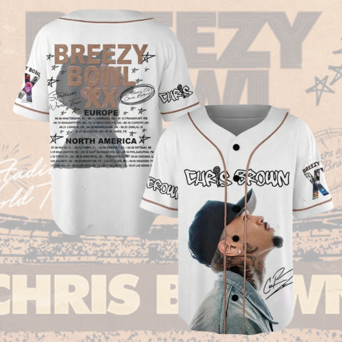 Chris Brown Breezy Bowl XX Baseball Jersey, Chris Brown 2025 Tour Shirt, Breezy Bowl Graphic Jersey - Image 2