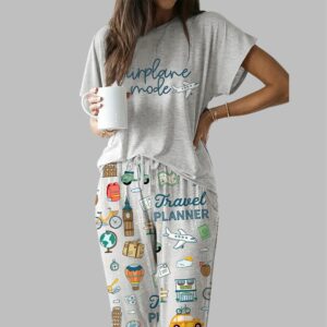Travel Planner Casual Pajama Set For Women