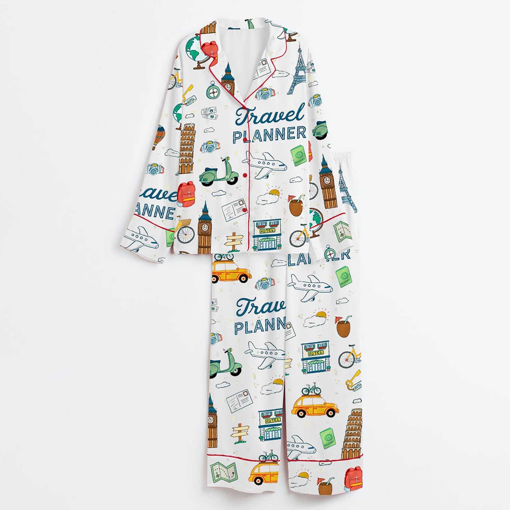 Travel Planner Satin Pajama For Women - Image 2