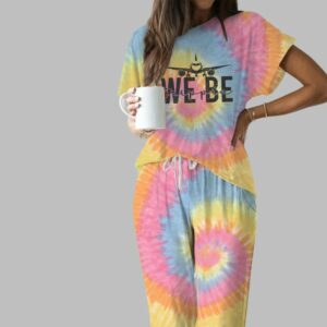 Travel Tie Dye Casual Pajama Set For Women