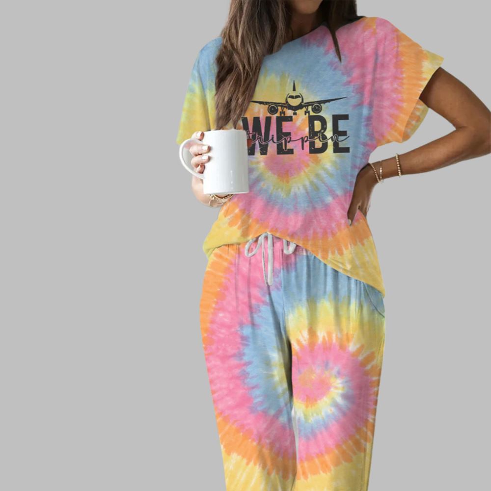 Travel Tie Dye Casual Pajama Set For Women
