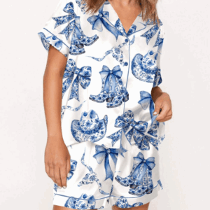 Trendy Western Coastal Cowgirl Silk Satin Pajama Set For Women