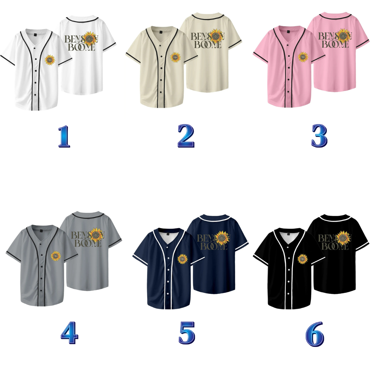 Benson Boone Sunflower Merch Baseball T-shirts Fireworks and Rollerblades Tour Jersey Unisex Fashion Casual Jacket - Image 2