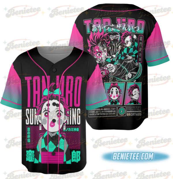 Alternative view of Tanjiro Anime Baseball Jersey, Demon Slayer Anime Jersey