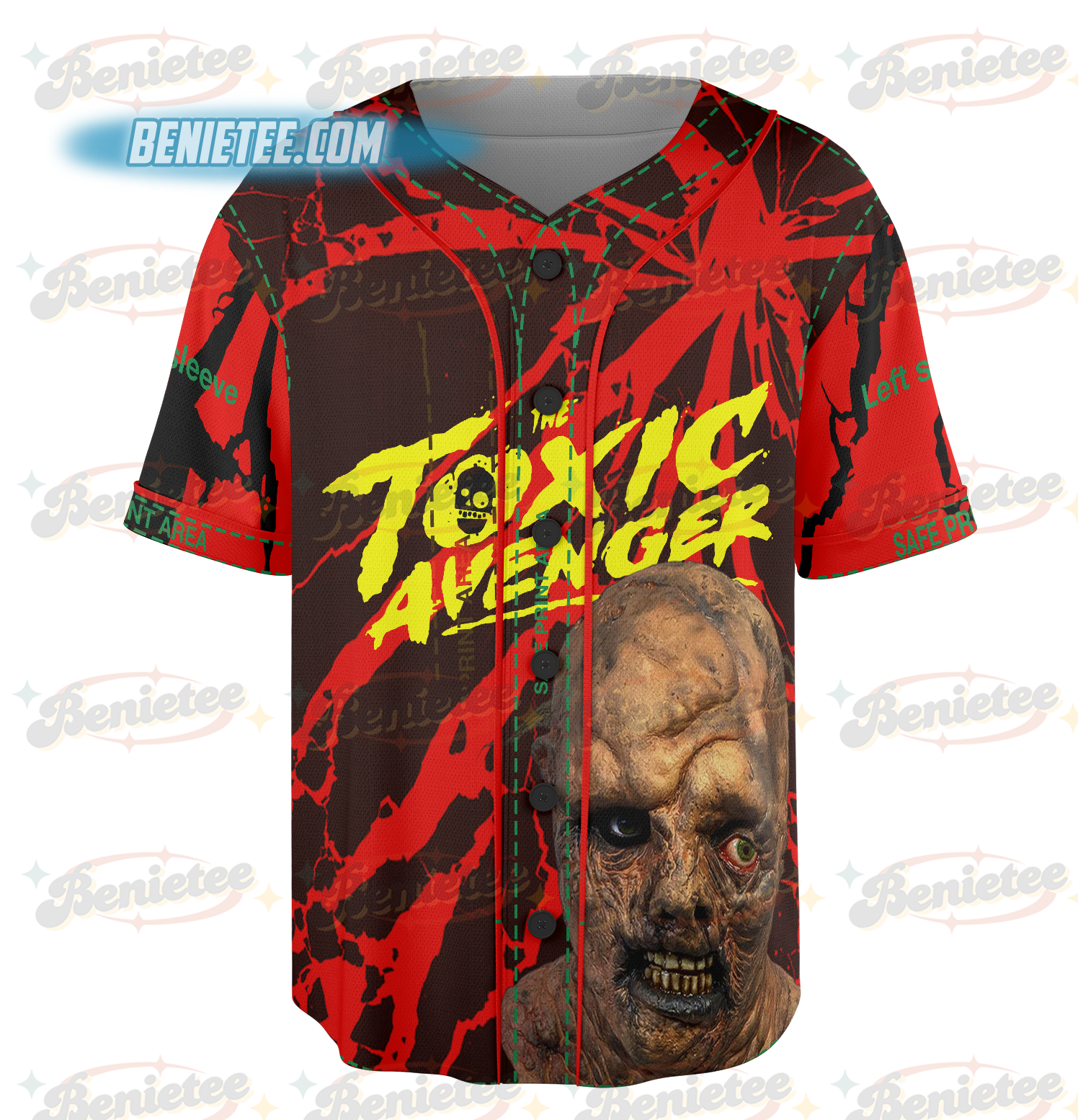 PubliciTeeZ Big and Tall Toxic Avenger Classic Horror Movie Baseball Jersey - Image 2