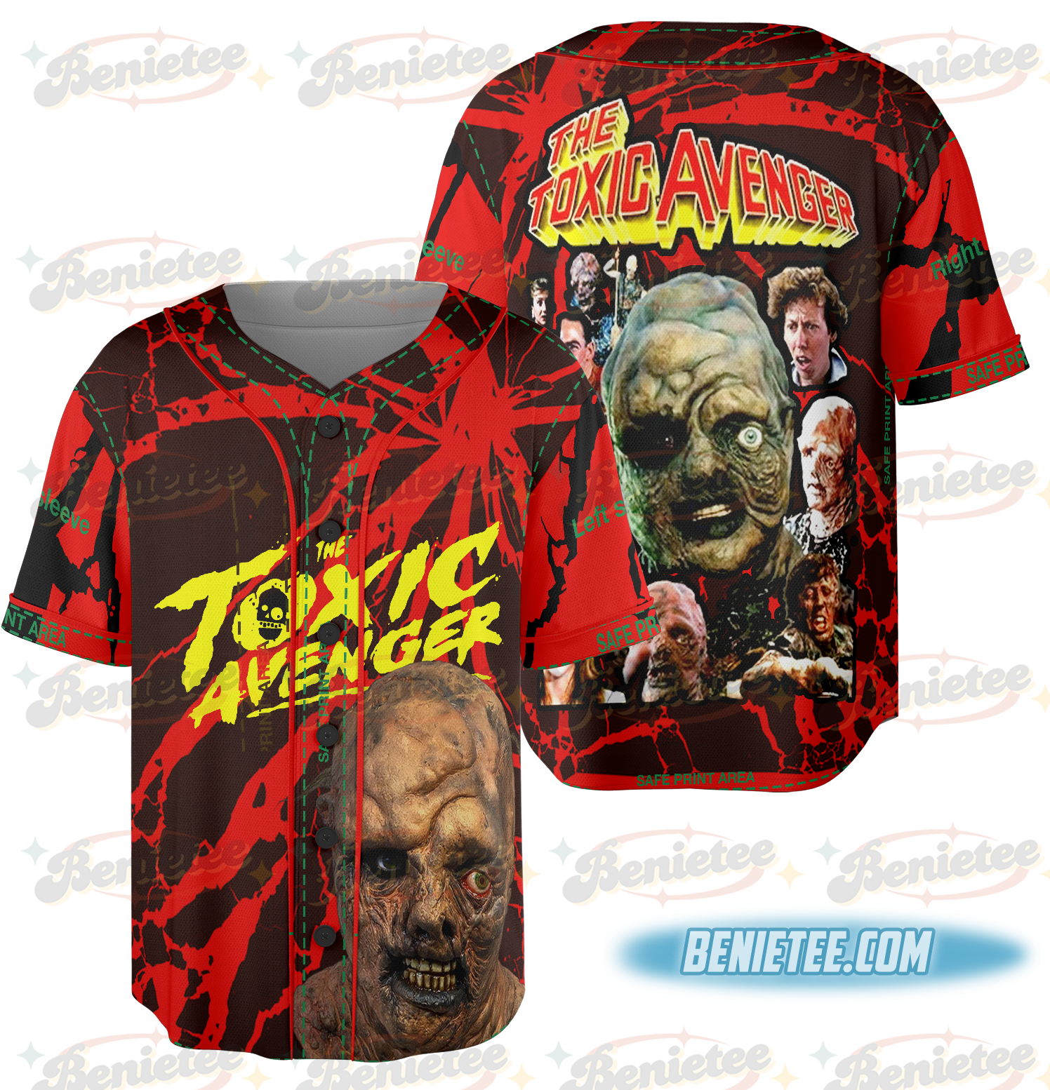 PubliciTeeZ Big and Tall Toxic Avenger Classic Horror Movie Baseball Jersey - Image 4