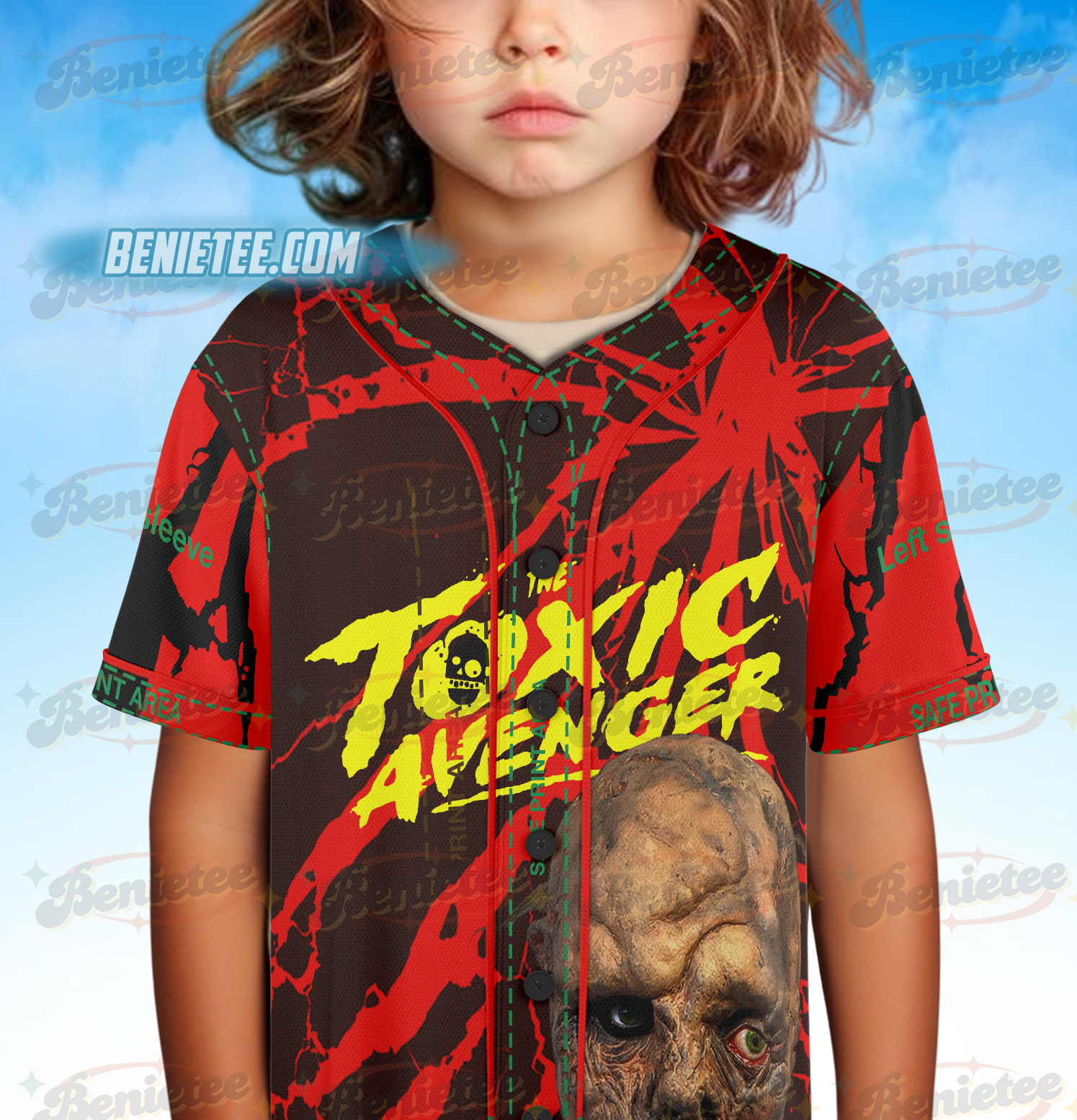 PubliciTeeZ Big and Tall Toxic Avenger Classic Horror Movie Baseball Jersey - Image 5