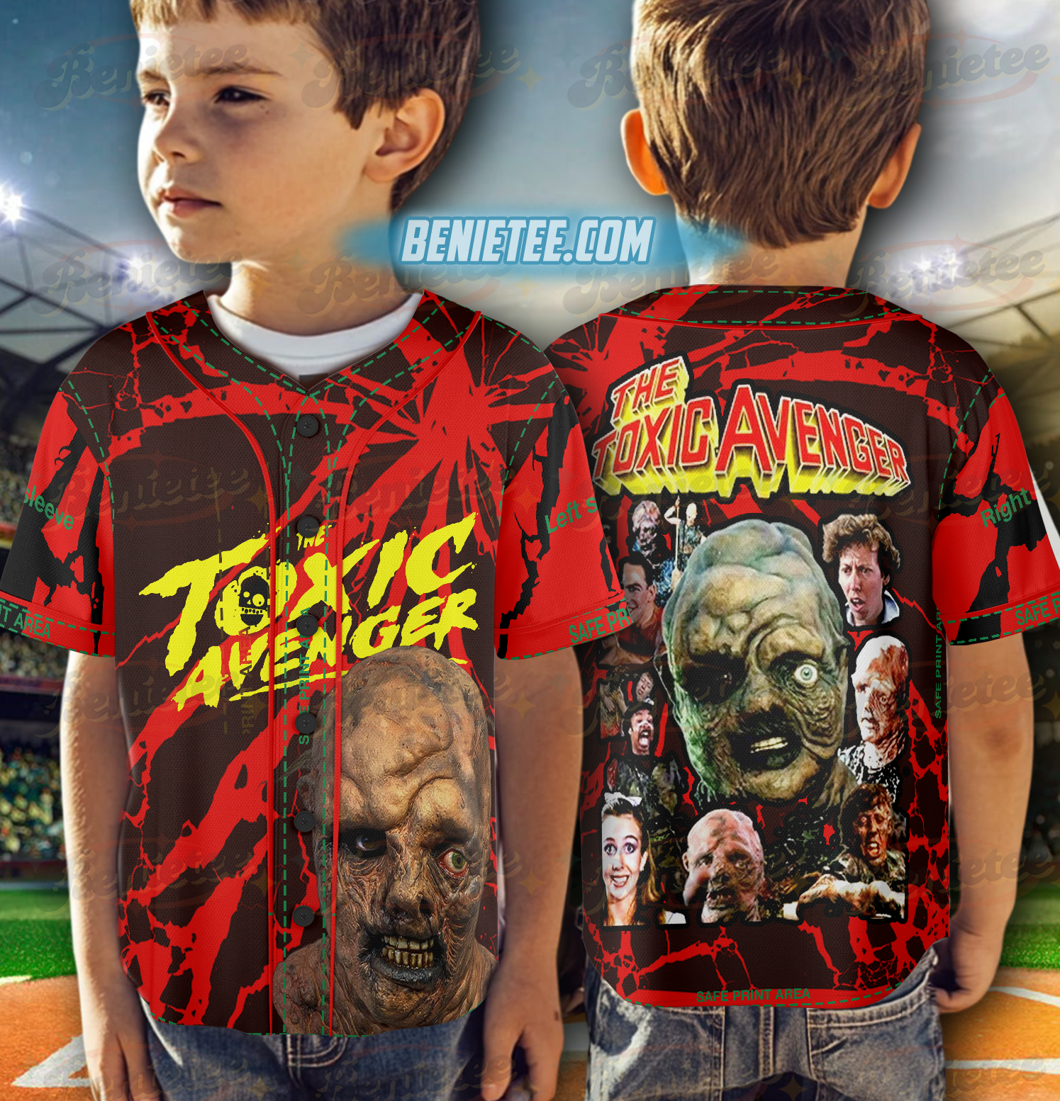 PubliciTeeZ Big and Tall Toxic Avenger Classic Horror Movie Baseball Jersey - Image 6