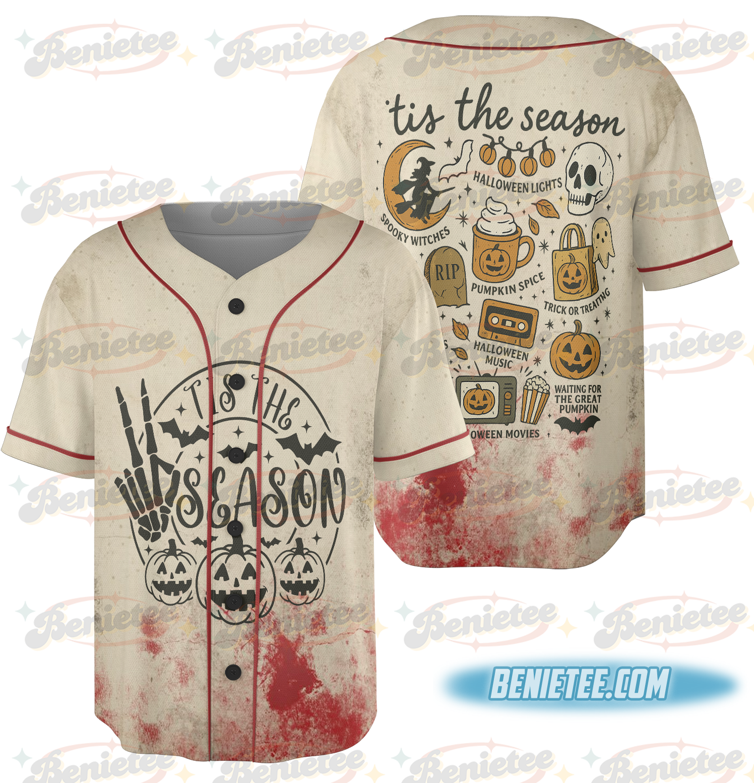 Vintage Halloween Baseball Jersey, Tis' the Season, Retro Halloween Aesthetic - Image 3