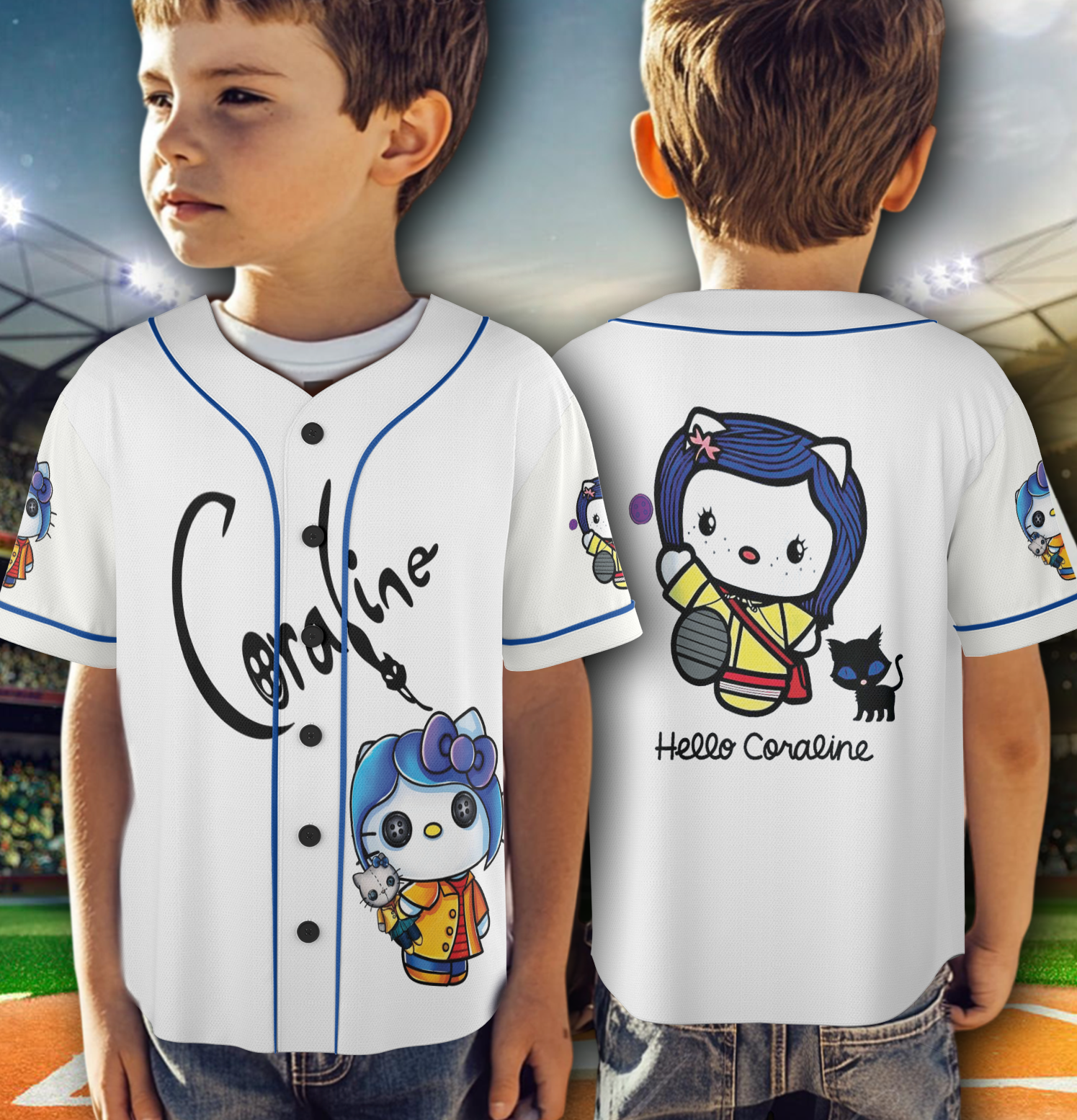 Hello Coraline Baseball Jersey, Coraline Cat Jersey - Image 3