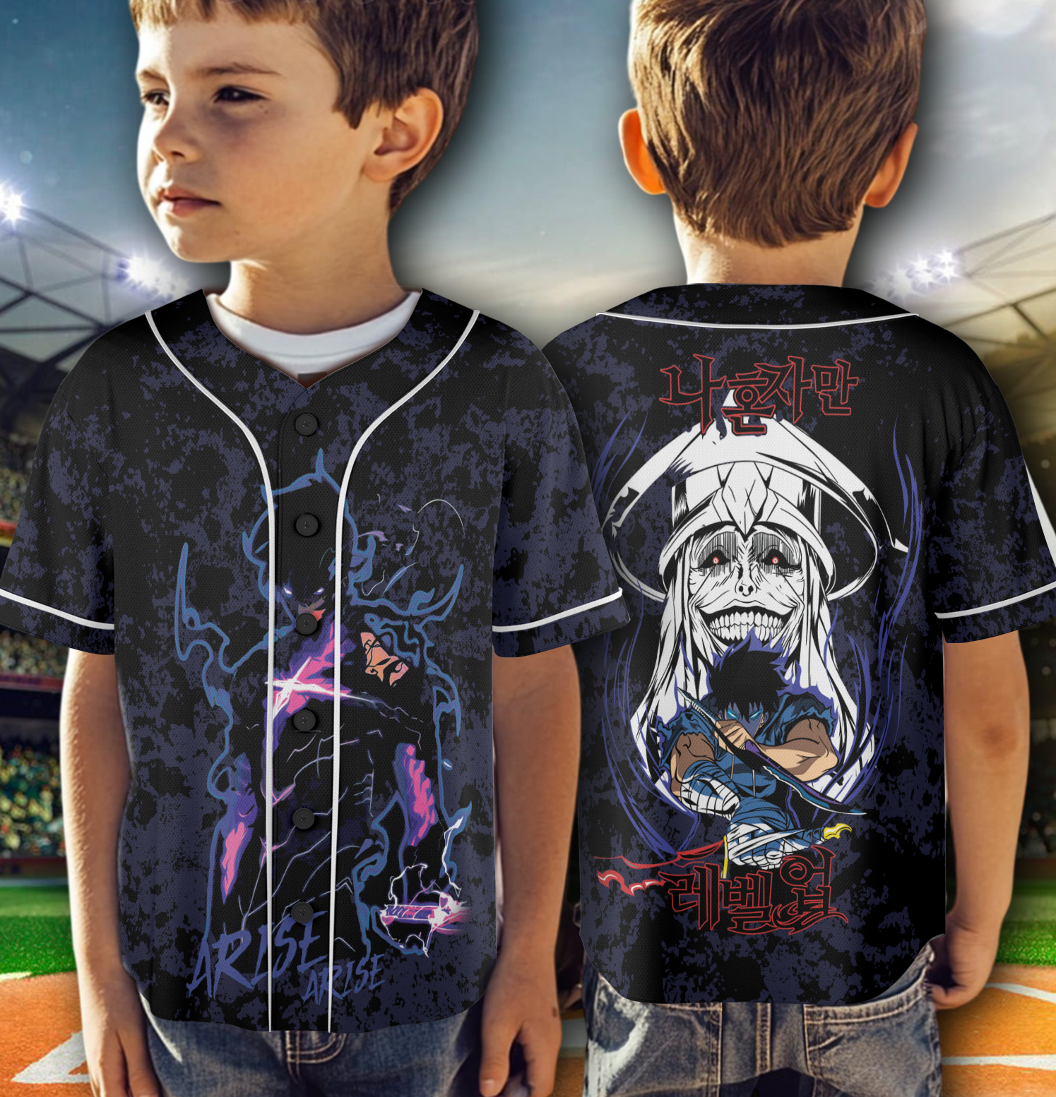 Solo Leveling jersey, Vintage Anime Hunter Baseball Jersey, Distressed Sung Jin-Woo Graphic - Image 3