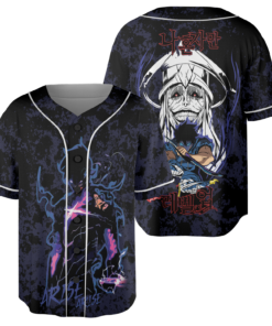 Alternative view of Solo Leveling jersey, Vintage Anime Hunter Baseball Jersey, Distressed Sung Jin-Woo Graphic