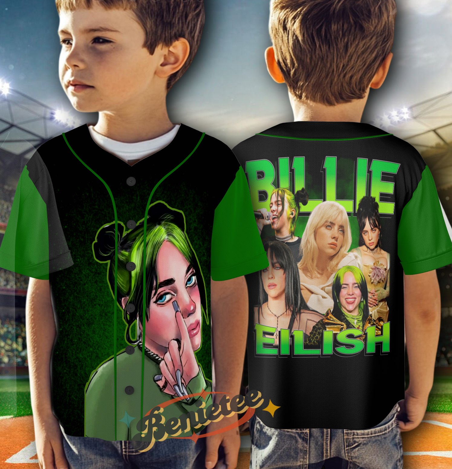Billie Eilish with Neon Green Hair Jersey - Image 2