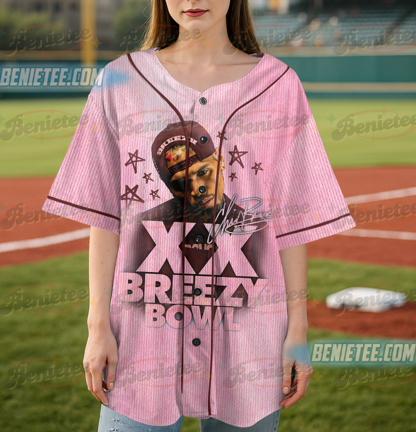 Chris Brown Breezy Bowl XX Tour 2025 Baseball Jersey, Chris Brown Middle Finger - Image 4