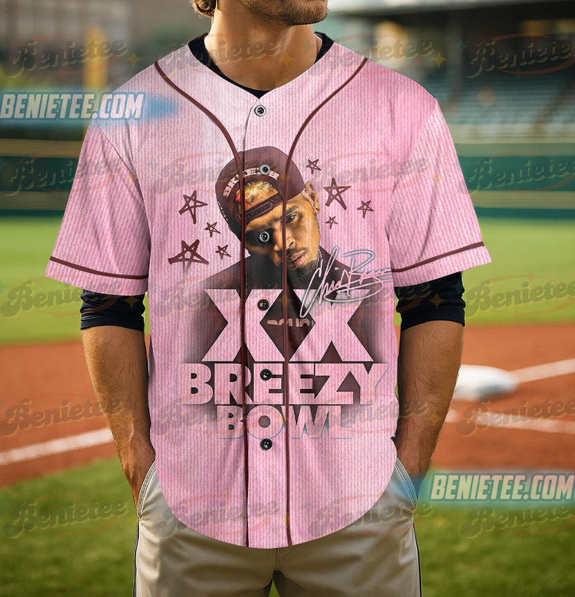 Chris Brown Breezy Bowl XX Tour 2025 Baseball Jersey, Chris Brown Middle Finger - Image 5