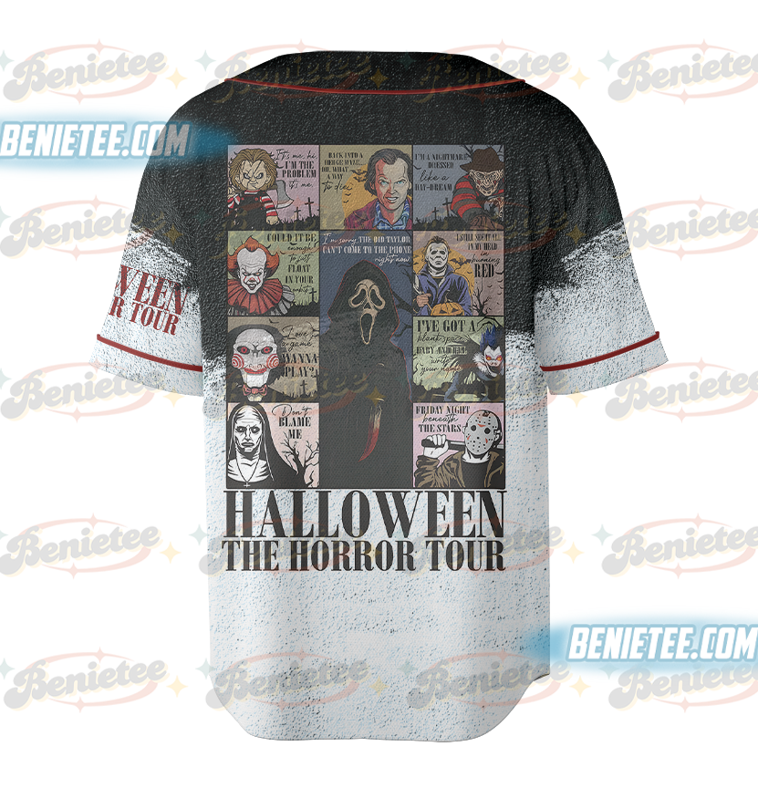 Friends Horror Five Characters Squad – Funny Halloween Movie Jersey, Funny Halloween Horror Movies Character Baseball Jersey - Image 3