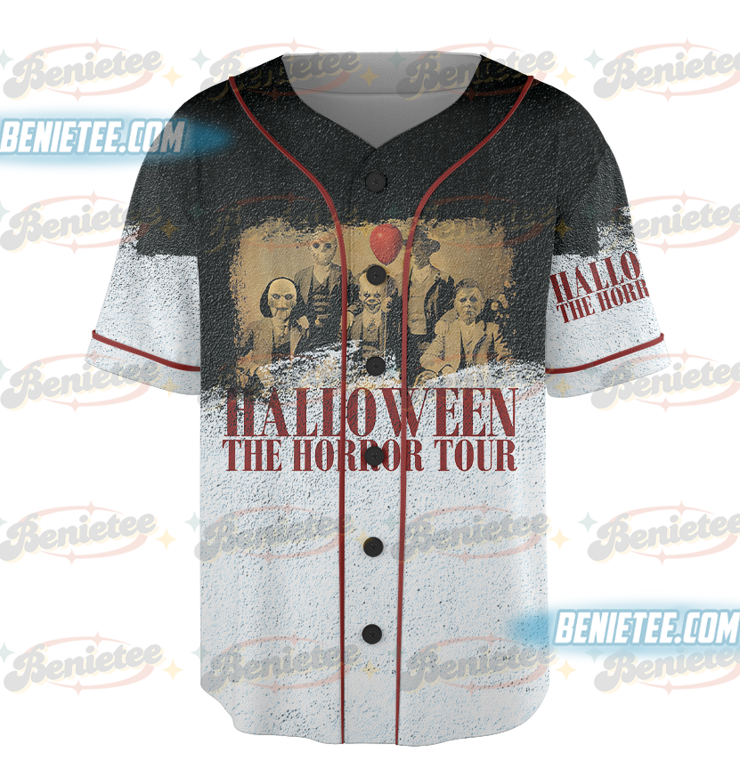 Friends Horror Five Characters Squad – Funny Halloween Movie Jersey, Funny Halloween Horror Movies Character Baseball Jersey - Image 2