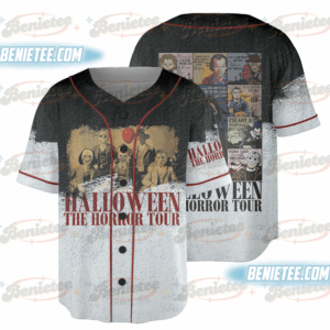 Friends Horror Five Characters Squad – Funny Halloween Movie Jersey, Funny Halloween Horror Movies Character Baseball Jersey