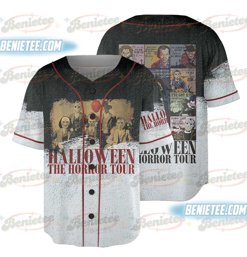 Friends Horror Five Characters Squad – Funny Halloween Movie Jersey, Funny Halloween Horror Movies Character Baseball Jersey