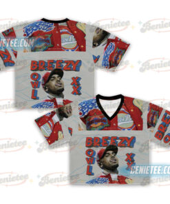 Chris Brown Breezy Bowl XX Tour 2025 Croptop Football Jersey, Breezy Bowl Tour 2025 Croptop Football Jersey Mesh