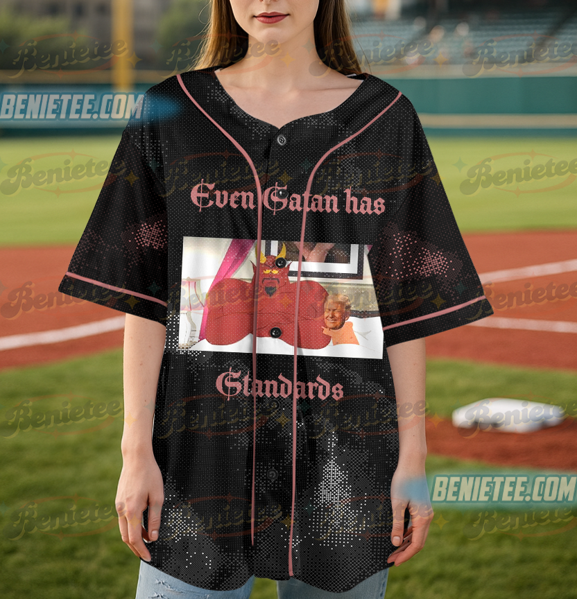 Trump And Satan In Bed Jersey, Donald Trump Devil Baseball Jersey - Image 3