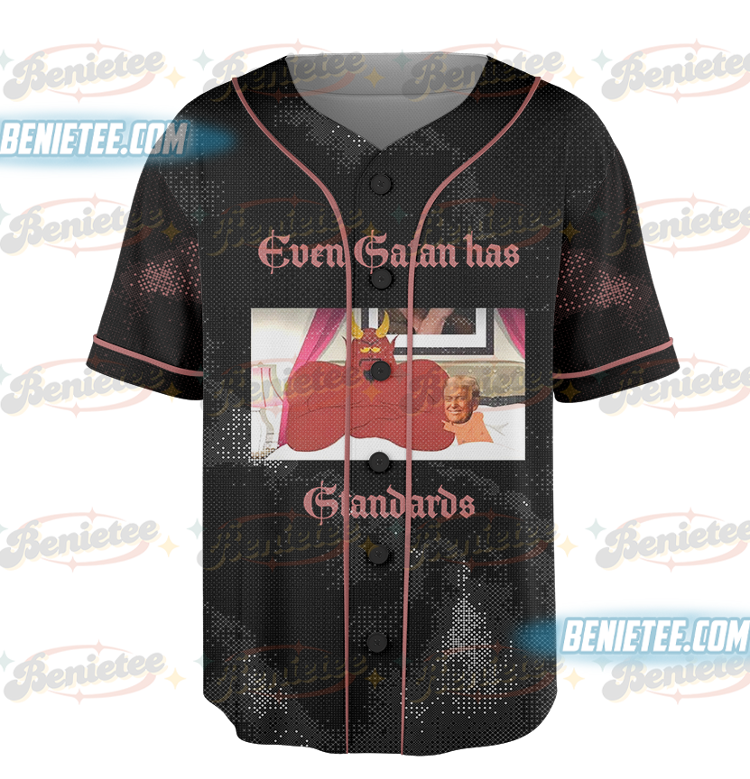 Trump And Satan In Bed Jersey, Donald Trump Devil Baseball Jersey - Image 4