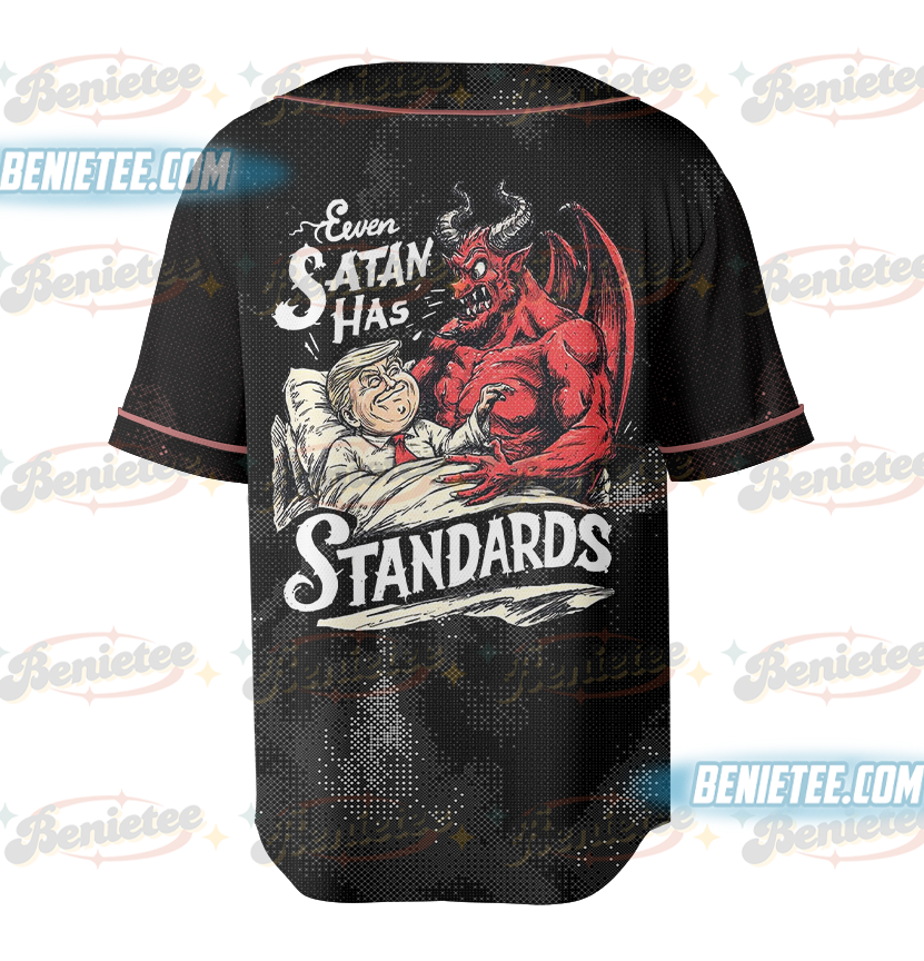Trump And Satan In Bed Jersey, Donald Trump Devil Baseball Jersey - Image 5